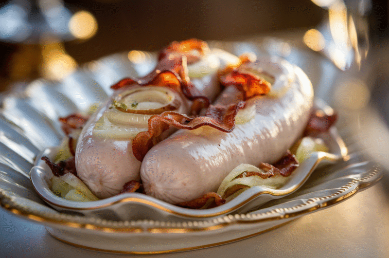 Airfryer Weisswurst bagt med løg og bacon